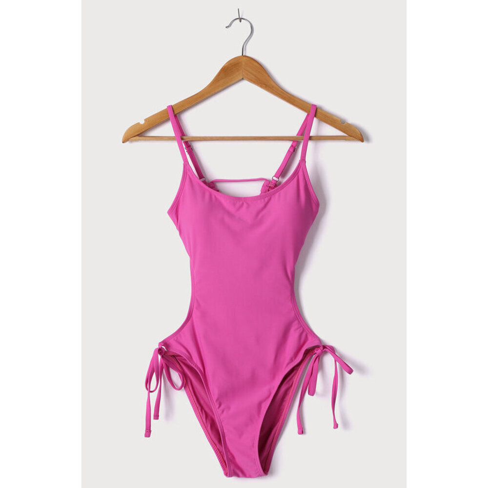 Lulus Tidal Wave Hot Pink Strappy Backless One-piece Swimsuit - Size M